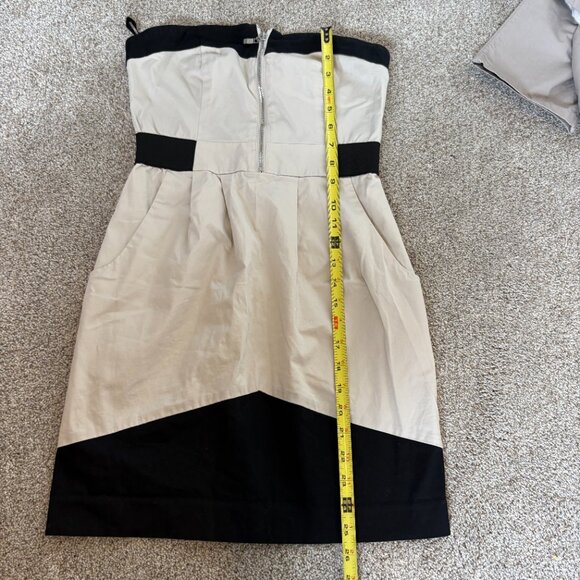 Kensie Strapless Mini Dress Y2K 90s tan black Zipper Front Pockets Size 6 - Picture 12 of 14